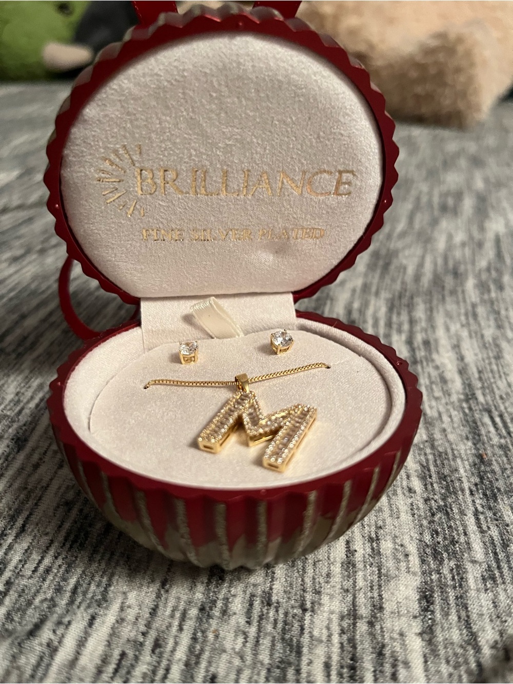 Kohl's Gold-Tone 'M' Initial Pendant Necklace with Clear Crystal Studs